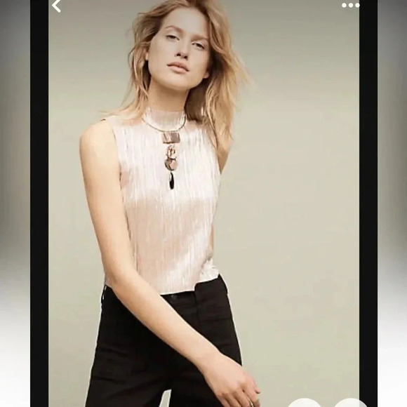 NWT new Anthropologie eri + Ali metallic gold shimmery pleated tank top medium - Picture 1 of 12